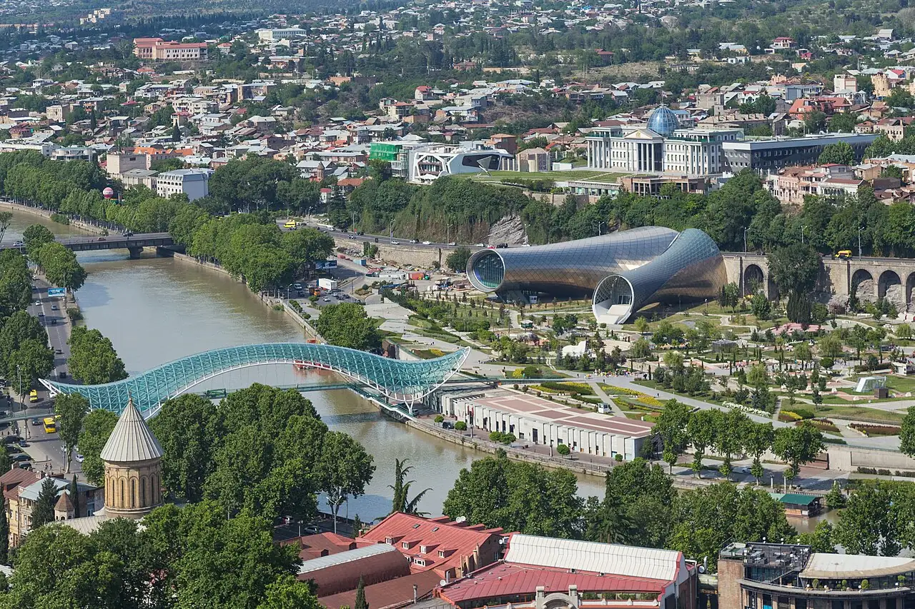 Old Tbilisi and the Bridge of Peace seen from Narikala Fortress